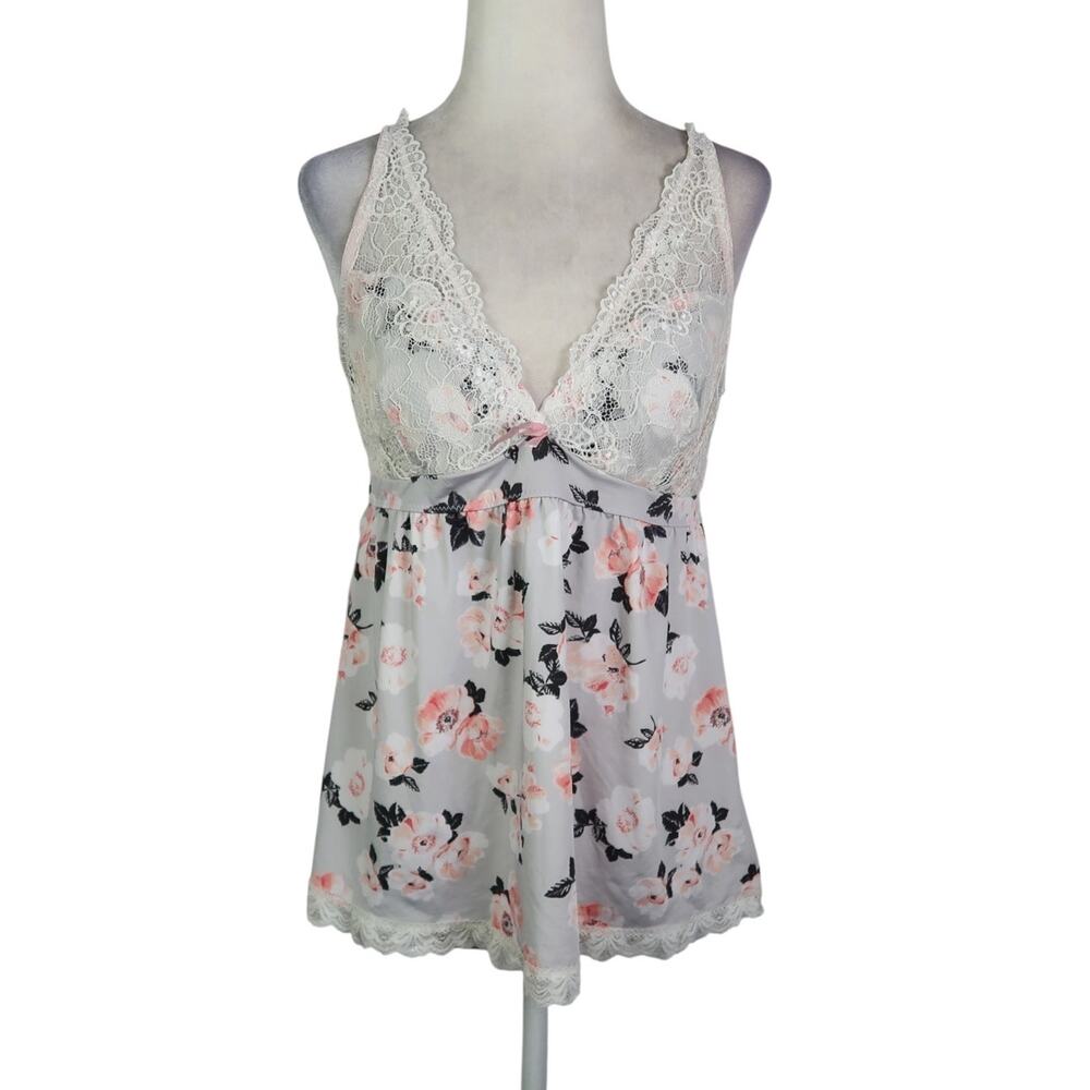 Vintage Y2K Marilyn Monroe Light Grey Floral Babydoll Cami Top L